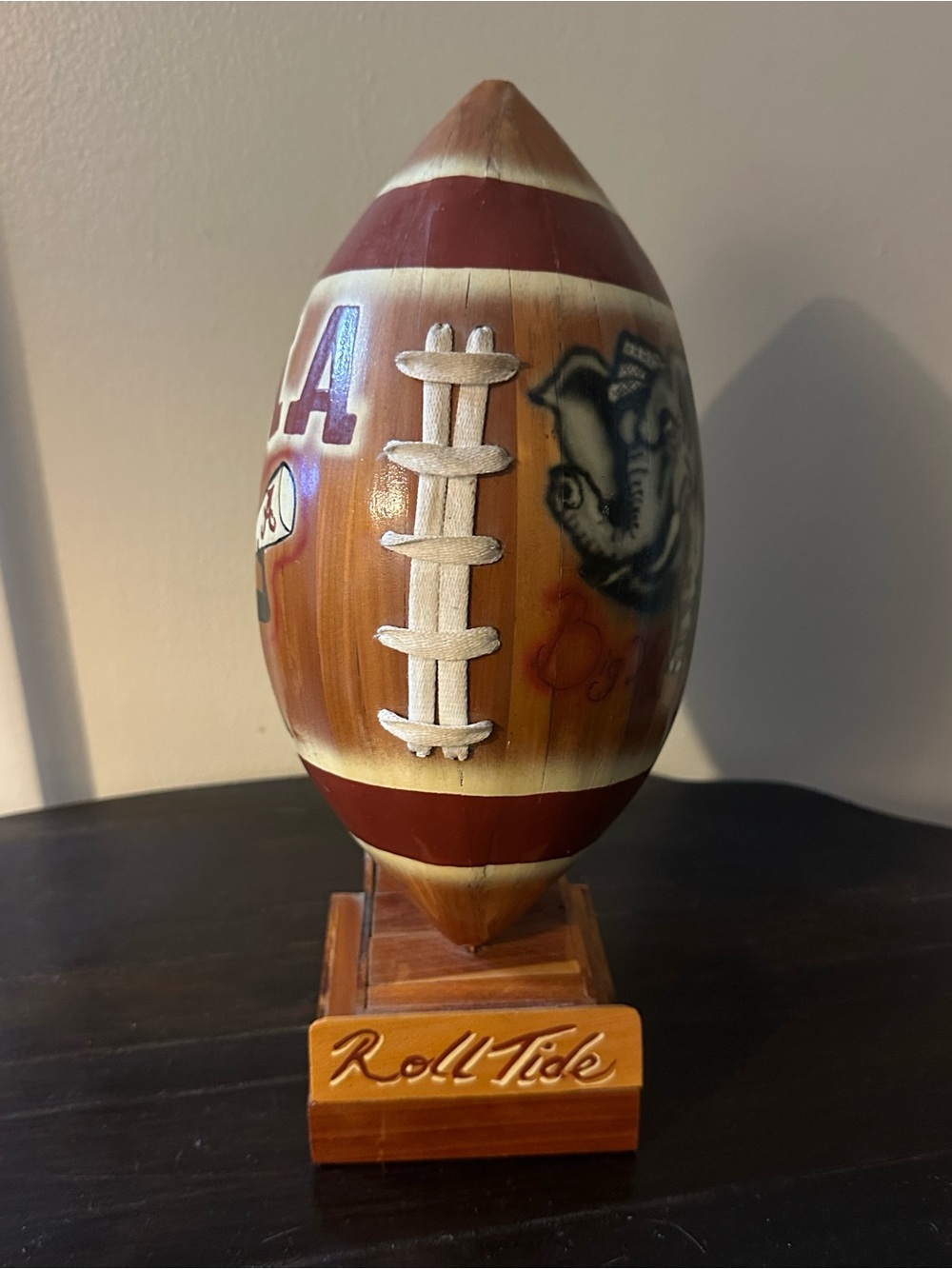 Unbranded Crimson & Brown Wooden Football Accent - Roll Tide Stand